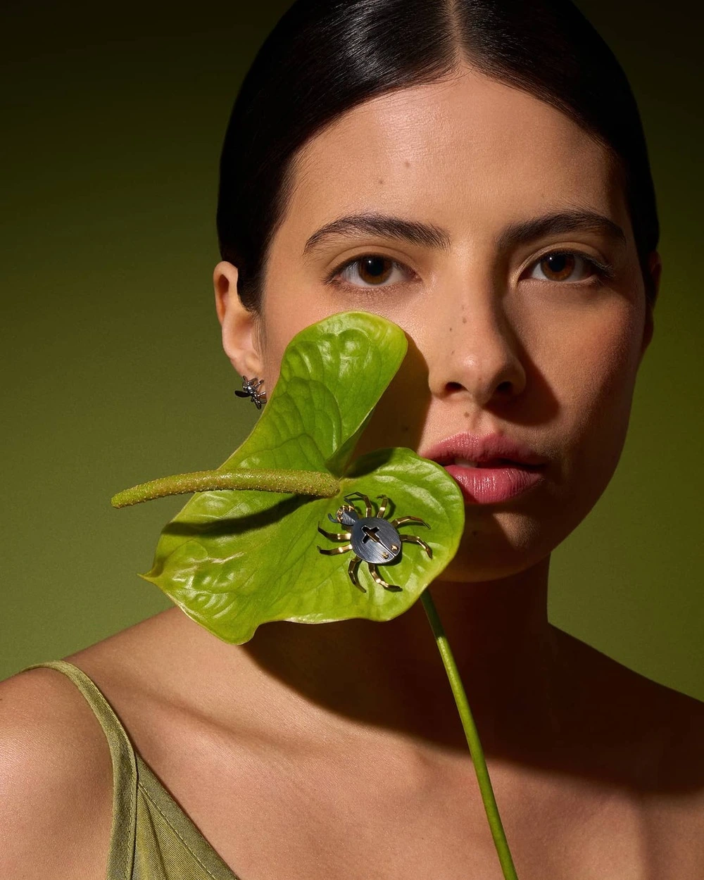 A pin shaped like a garden cross spider from the Plantis collection